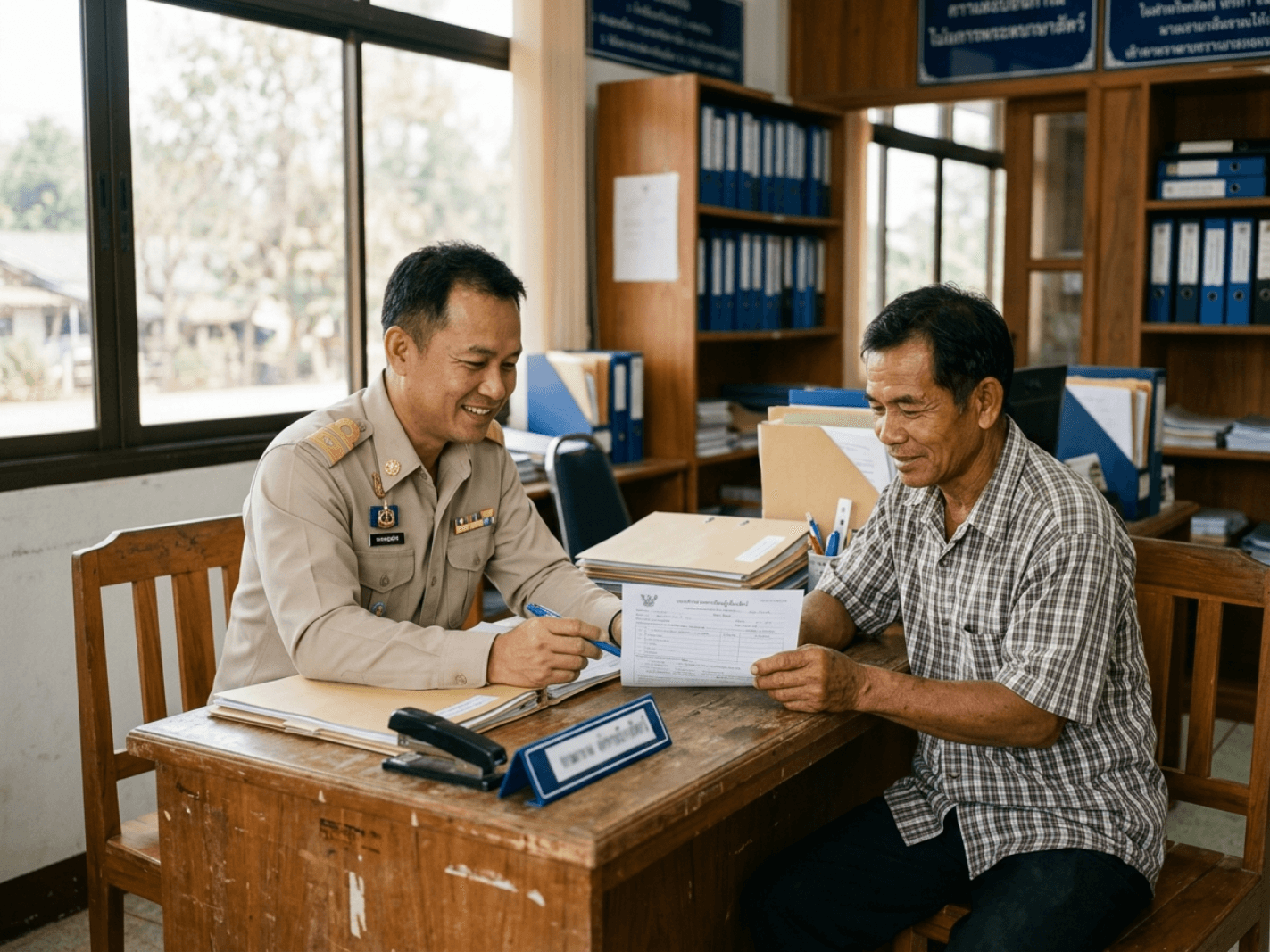 เจ้าหน้าที่ปศุสัตว์ให้คำปรึกษาเกษตรกรที่สำนักงาน